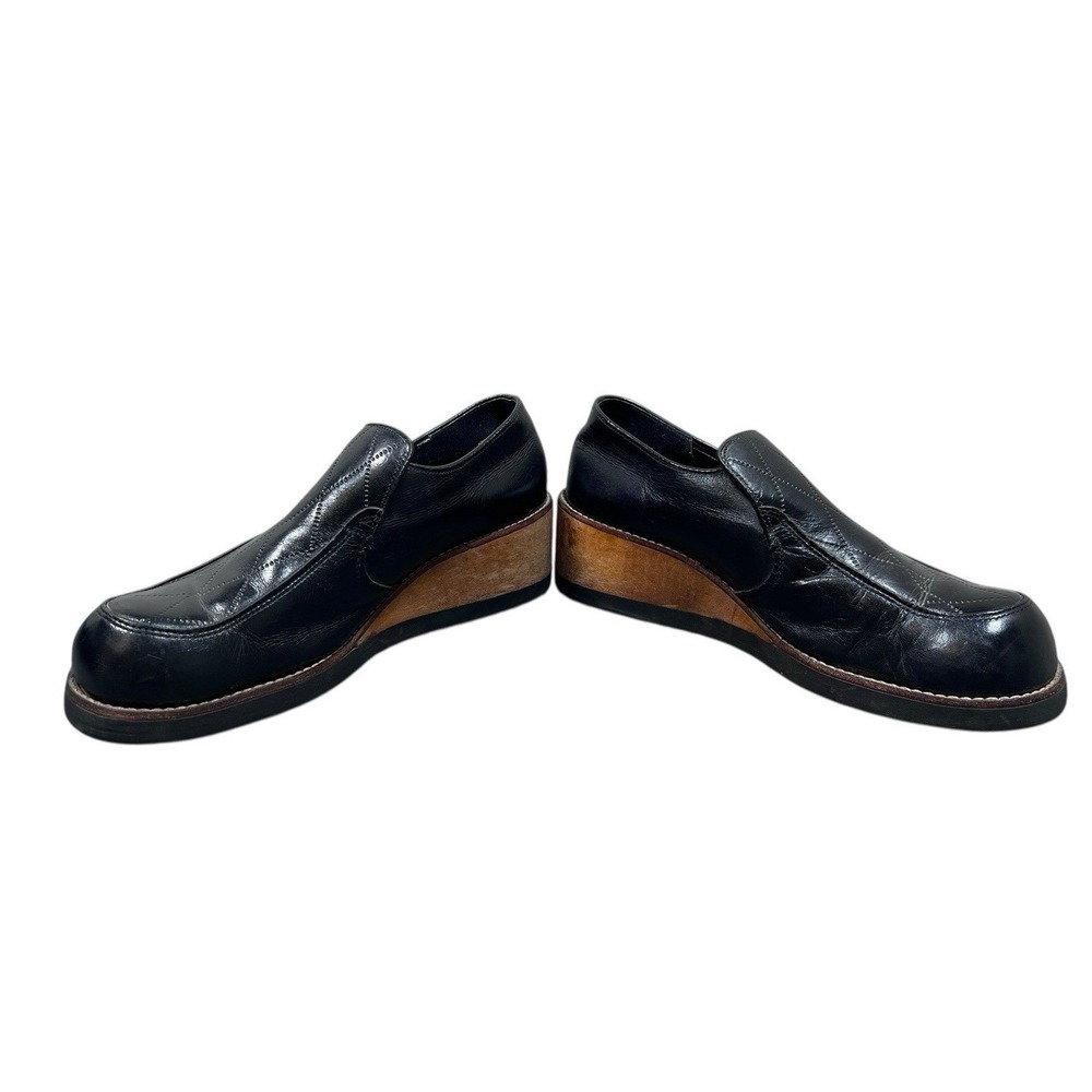 VINTAGE MENS FLAGG BROS PLATFORM WEDGE SHOES BLACK SIZE 9-9.5 ROCK GLAM 1970's